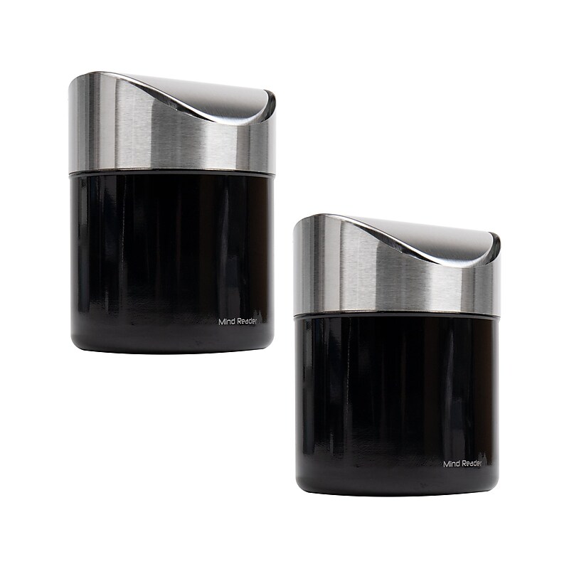 Mind Reader Metal Countertop Trash Can with Swivel Lid, 0.40 Gallon, Black, 2/Set (2GARBASK-BLK) image 1