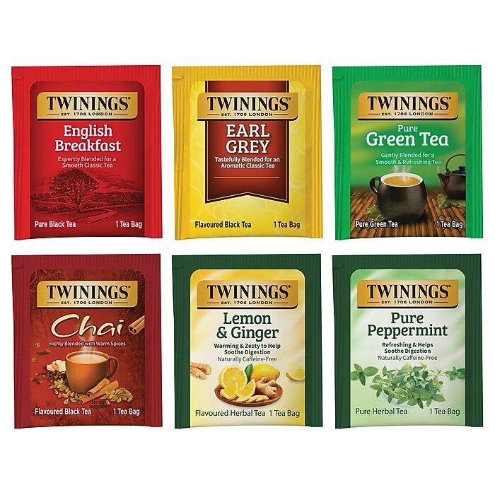 Twinings Assorted Tea Bags, 1.76 oz, 25/Box, 6 Boxes/Carton