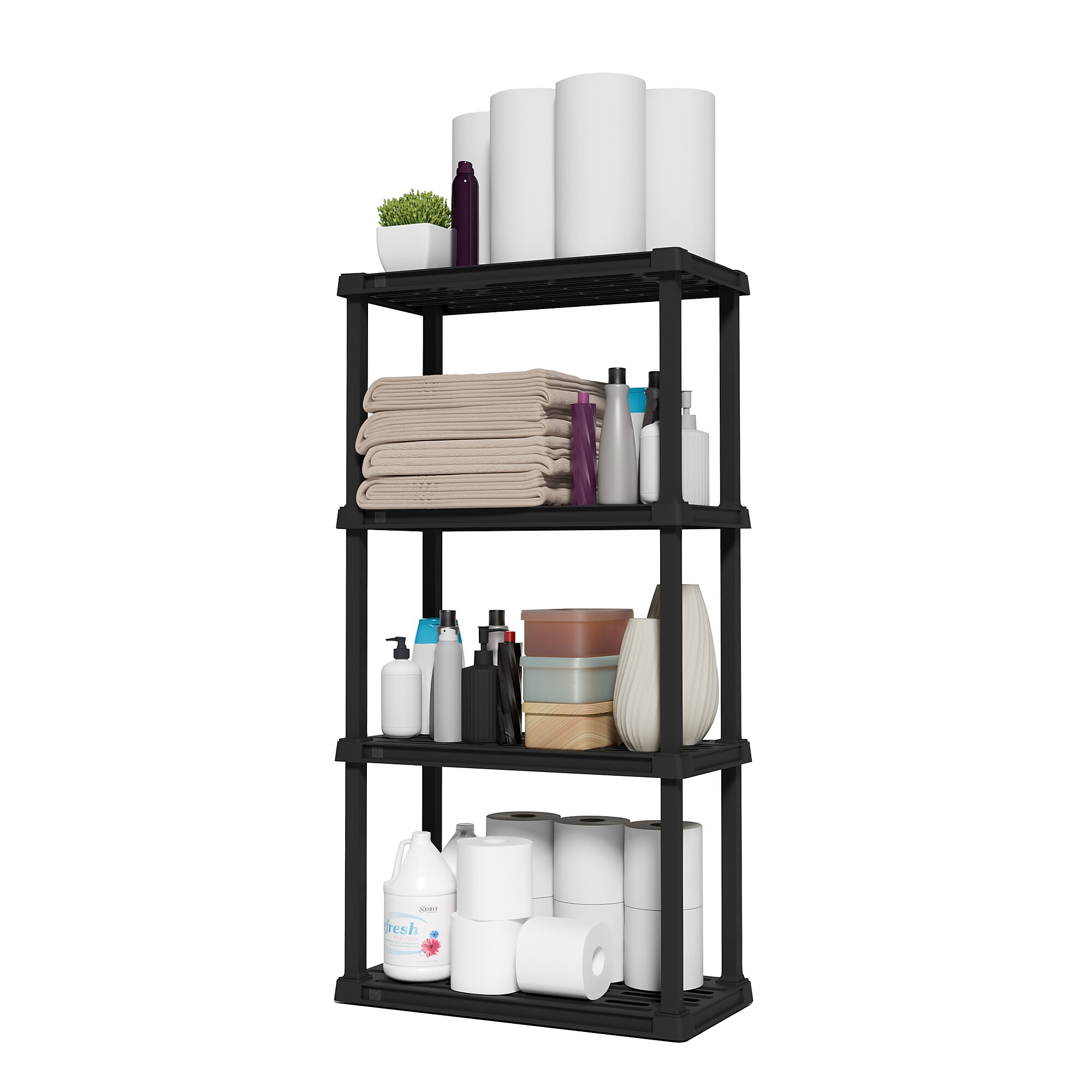 Iris 4-Shelf Plastic Shelving Unit, 48.3″ x 23.9″ x 11.8″, Black (140038) Sansujyuku sansujyuku.com