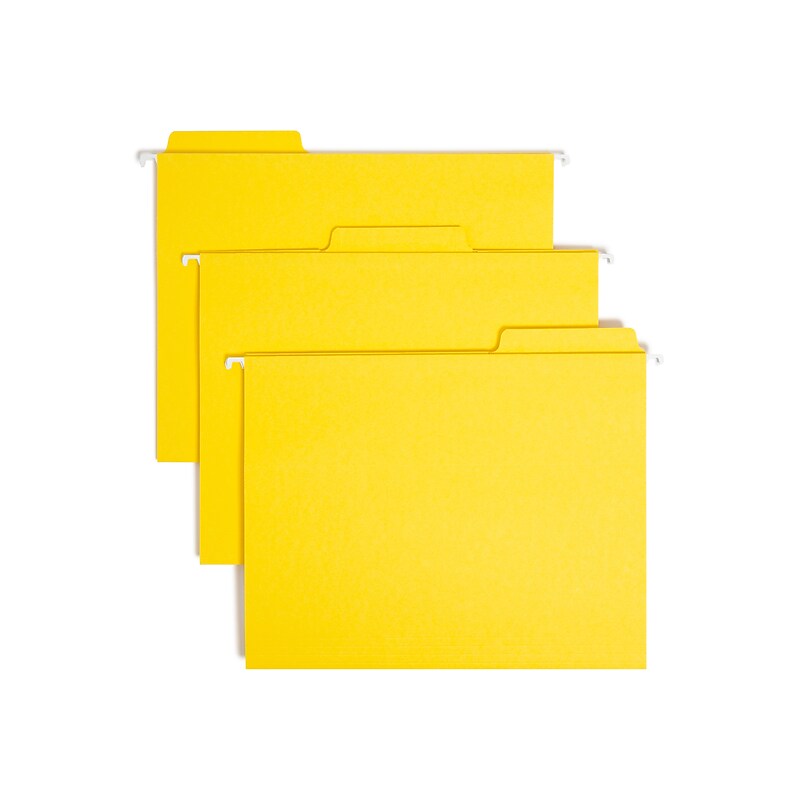 Smead FasTab Hanging File Folders, 1/3-Cut Tab, Letter Size, Yellow, 20/BX (64097) image 1