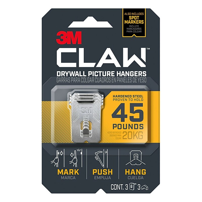 3M CLAW Jumbo Hanger, 45 lbs., Silver, 3/Pack (3PH45M-3ES) image 1