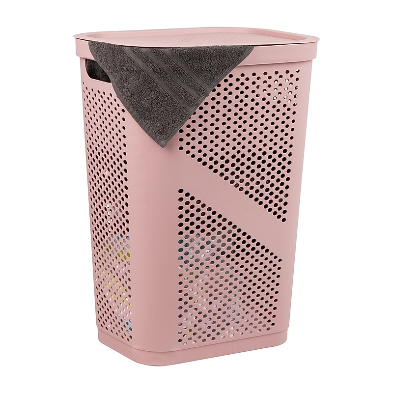 Mind Reader 15.85-Gallon Slim Laundry Hamper with Lid, Plastic, Pink (HBIN60-PNK) image 1