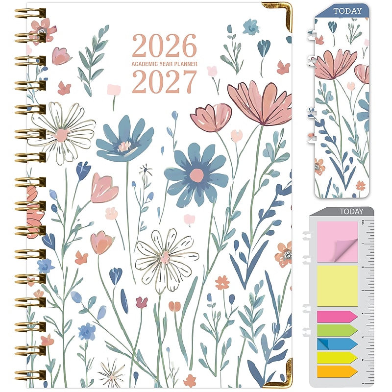 2026-2027 Excello Brands 8" x 5.5" Academic Weekly & Monthly Planner, Paperboard Cover, Colorful Botanicals (FSHN-AY26-58-30) image 1