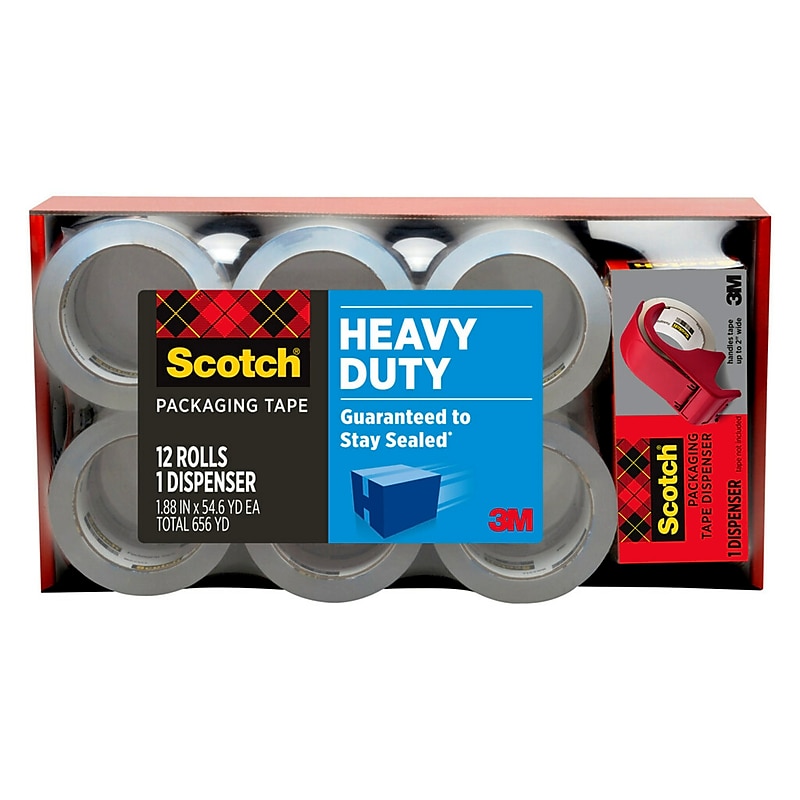 Scotch Heavy Duty Shipping Packing Tape, 1.88" x 54.6 yds., Clear, 12/Pack (3850-12-DP3) image 1