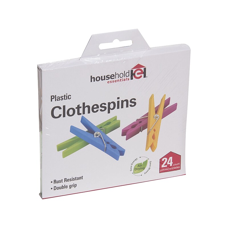 Household Essentials Plastic Clothespins, Assorted Colors, 24-Count (4724) image 1