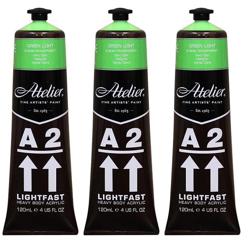Chroma Atelier A2 Lightfast Acrylic Paint Tube, Green Light, 4 oz., 3/Bundle (CRM688-3) image 1