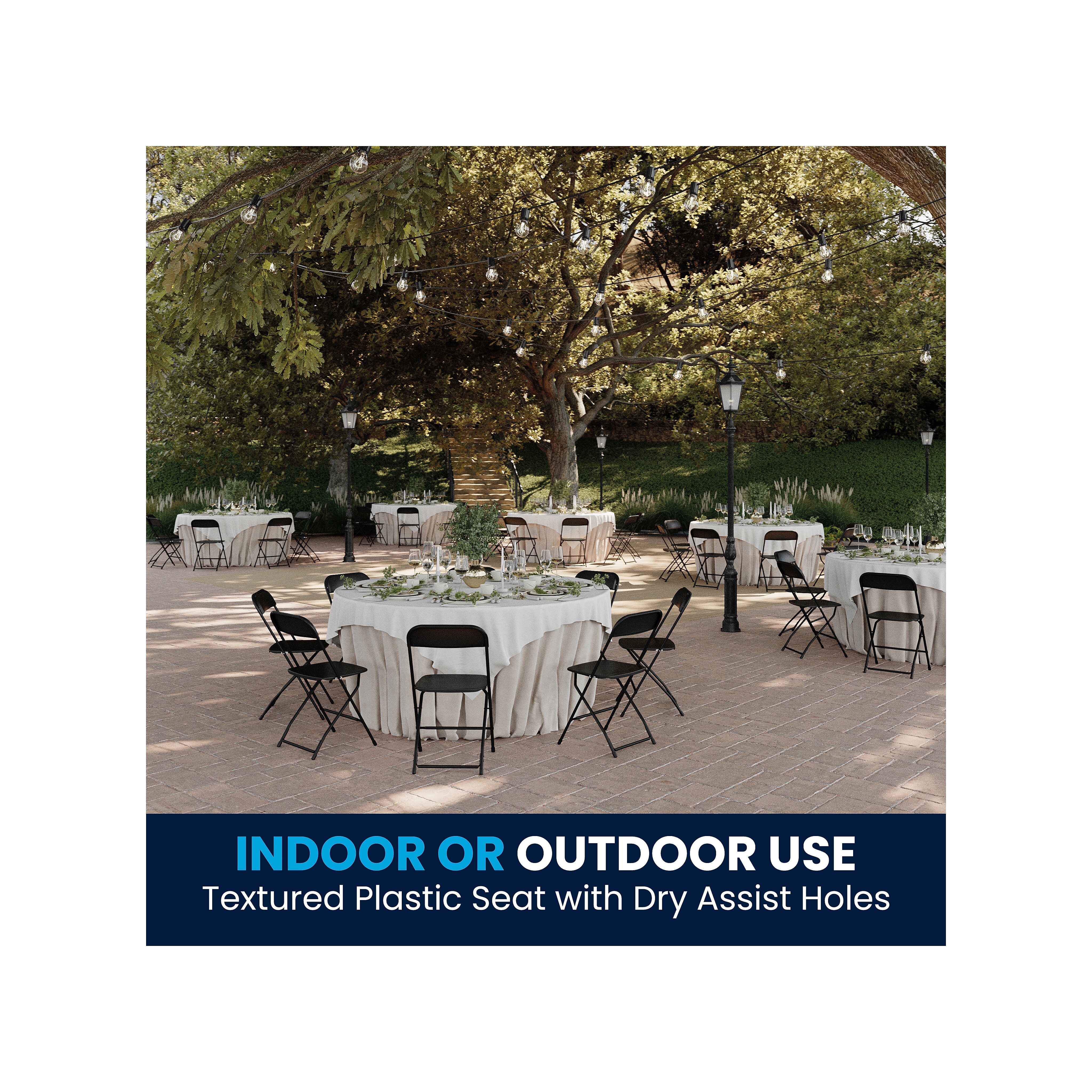 Folding chair with a textured plastic seat used outdoors.