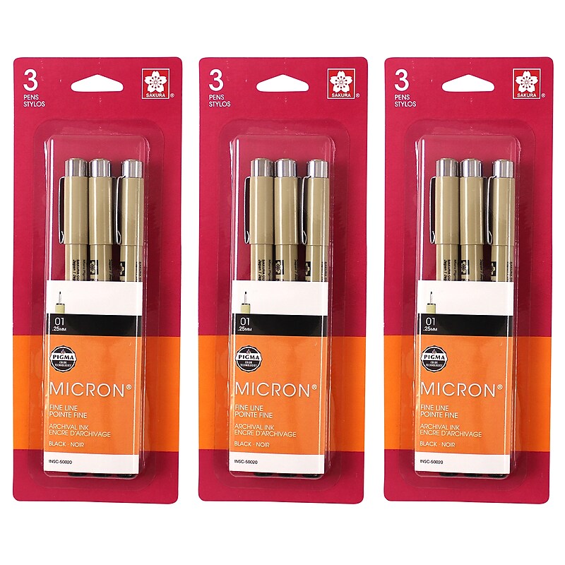 Sakura Pigma Micron Pen, Fineliner, Black Ink, 3/Bundle (SAK50020-3) image 1