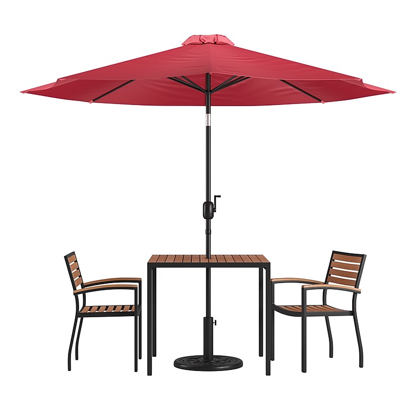 Flash Furniture Lark Outdoor Patio Table Set, Red Umbrella, 5 Piece Set (XU8102UB19BRD) image 1