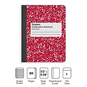 Staples Composition Notebook, 7.5" x 9.75", Graph Ruled, 80 Sheets, Red/White (TR55069)