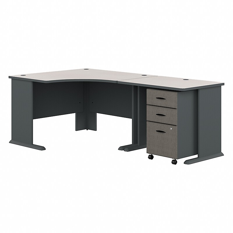 Bush Business Furniture Cubix 48"W Corner Desk with Return and Mobile File Cabinet, Slate/White Spectrum (SRA005SLSU) image 1