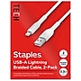 Staples TECH Lightning to USB-A Charging Cable, 3.3 ft., White, 2/Pack (ST62330)~#|#~25A6C879-1A47-4DB6-AE21B95FB99E5380_sc7