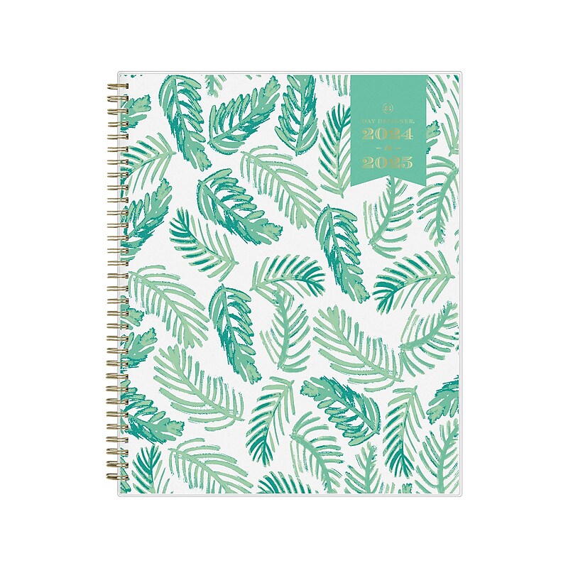 2024-2025 Blue Sky Day Designer Palms 8.5" x 11" Academic Weekly & Monthly Planner, Plastic Cover, White/Green (137891-A25) image 1