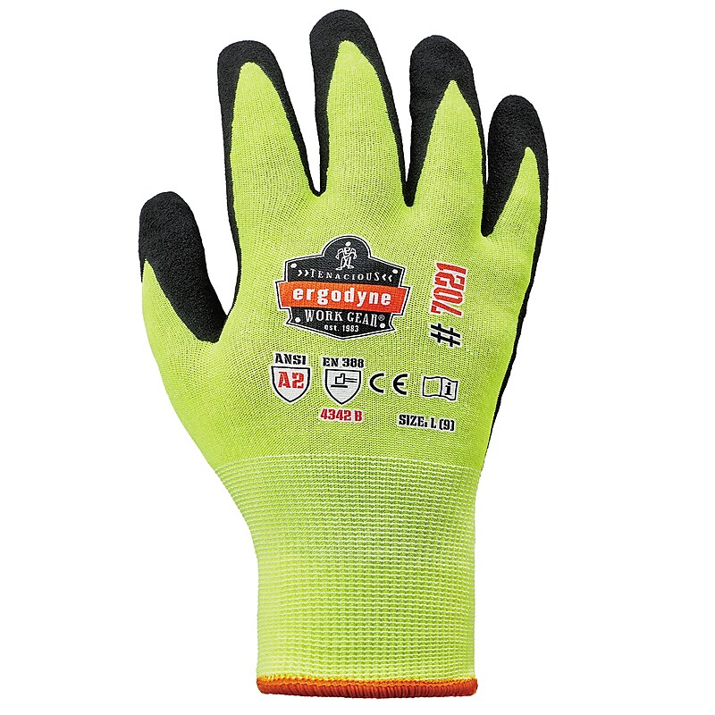 Ergodyne ProFlex 7021 Hi-Vis Nitrile Coated Cut-Resistant Gloves, ANSI A2, Wet Grip, Lime, Large, 144 Pairs (17964) image 1