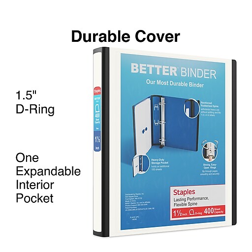 Staples 1 1/2" 3Ring Better Binder, White (13402) Staples