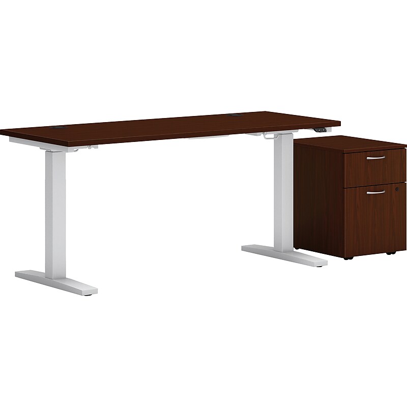 HON Mod 48"W Adjustable Standing Desk with Mobile Storage, Traditional Mahogany (HLPLRW4824CHATBFTM1) image 1