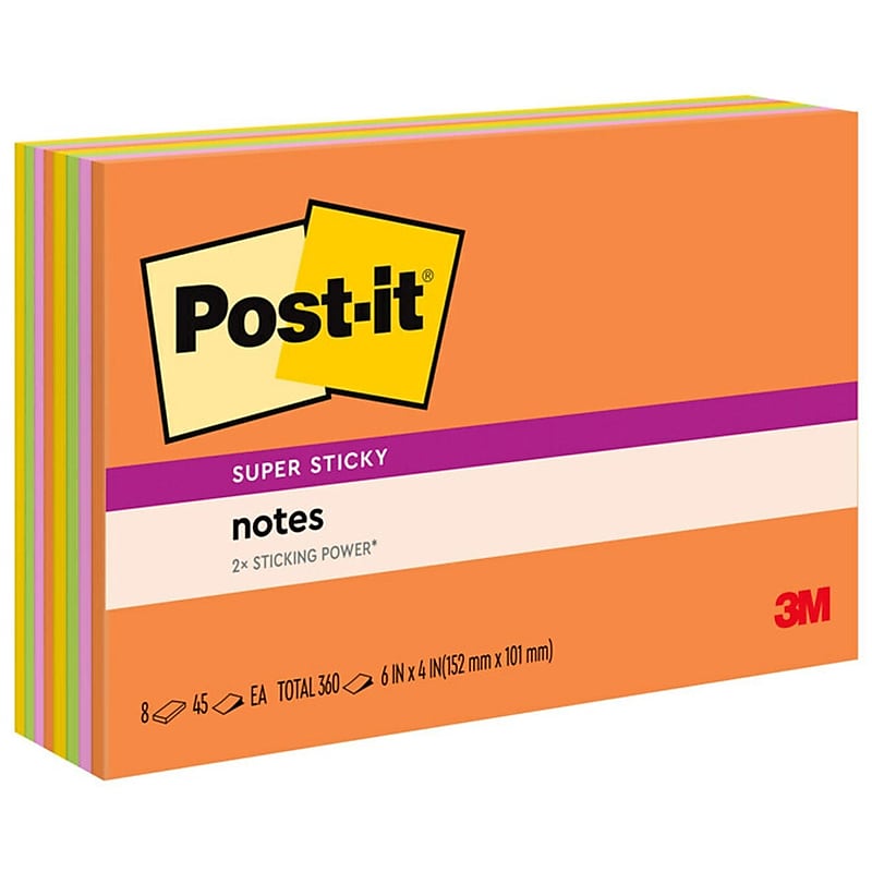 Post-it Super Sticky Notes, 4" x 6", Energy Boost Collection, 45 Sheet/Pad, 8 Pads/Pack (6445SSP) image 1