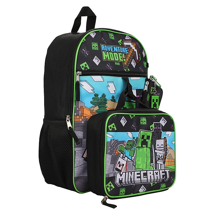 Bioworld Kids 5-Piece Minecraft Backpack Set, Large, Multicolored