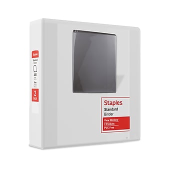 Staples Standard 2" 3-Ring View Binders, White, 6/Carton (26444CT)