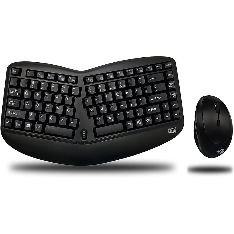 Adesso Wireless Mini Ergonomic Keyboard and Mouse Combo (WKB-1150CB) image 1