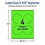 Avery Laser/Inkjet Multipurpose Circle Labels, 3.5" Dia., Neon Green, 320/Box (94514)~#|#~26153B22-9D0E-483F-BC50646B7FB5B669_sc7