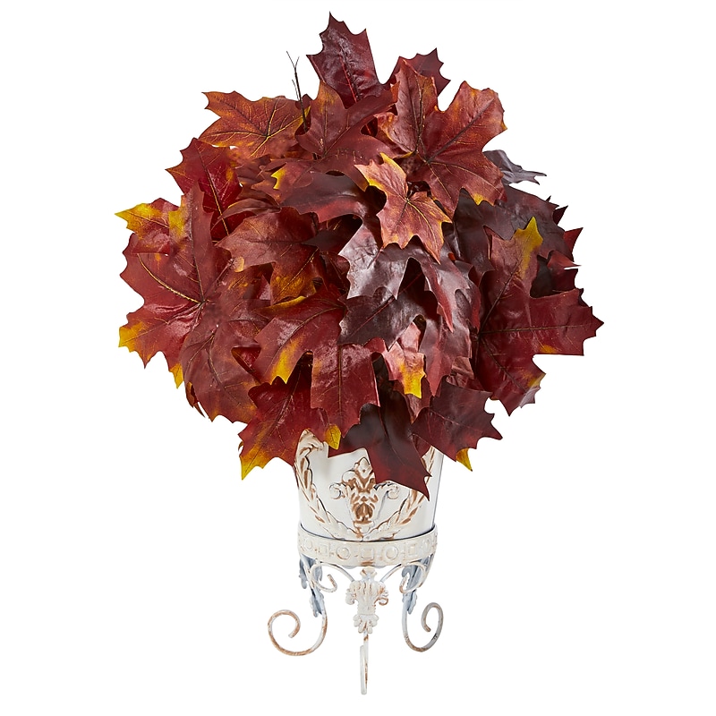 Nearly Natural 20" Autumn Maple Leaf Artificial Plant in Metal Planter (P1545-BG) image 1