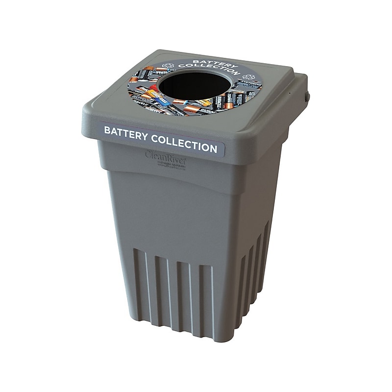 CleanRiver BevvyBin Plastic Battery Recycling Bin, 8 Gallon, Gray (BEVVY8-1-GR) image 1