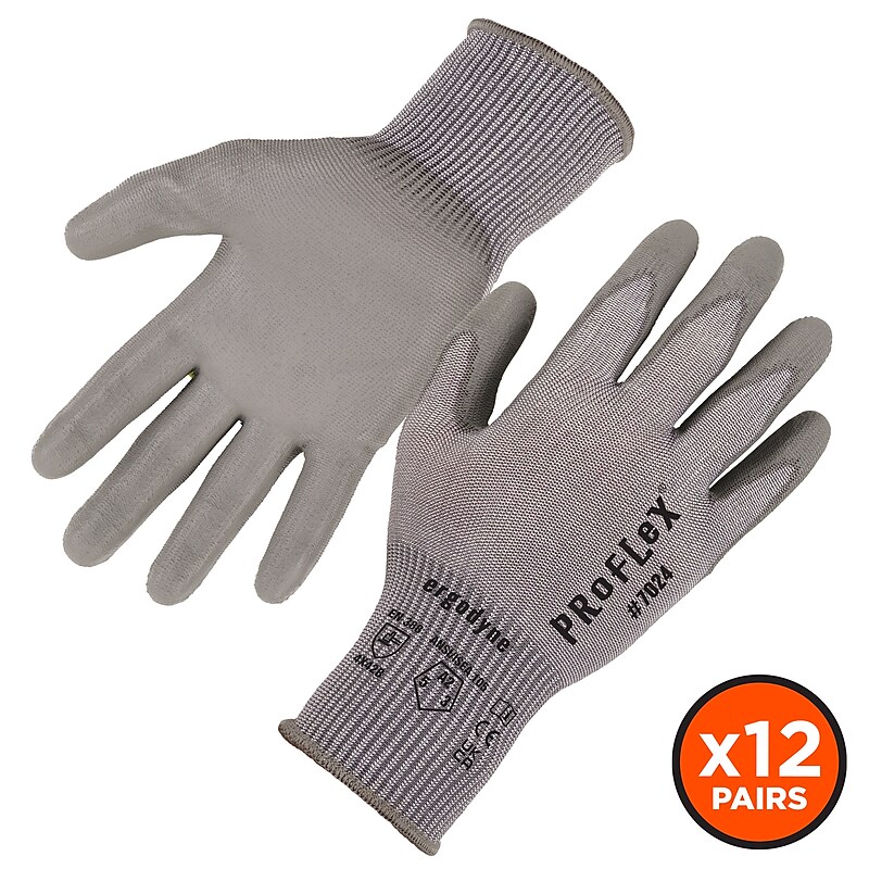 Ergodyne Proflex 7024 Cut Resistant Gloves, Polyurethane Coated, ANSI A2, 2XL, Gray, 12 Pairs