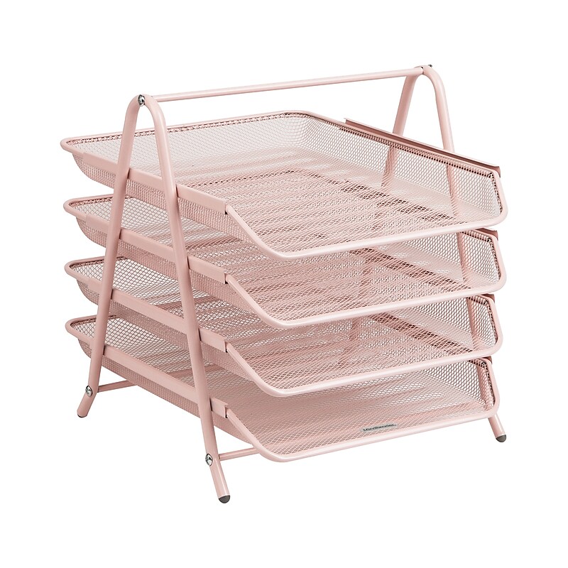 Mind Reader Metal Mesh Front Loading Letter Tray, Letter/Legal Size, Pink (4TPAPER-PNK) image 1