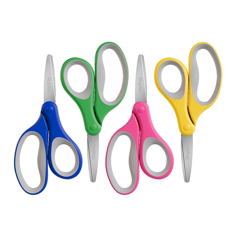 Staples Comfort Grip 5" Stainless Steel Kid's Scissors, Pointed Tip, Assorted Colors, 24/Pack (ST63357) image 1