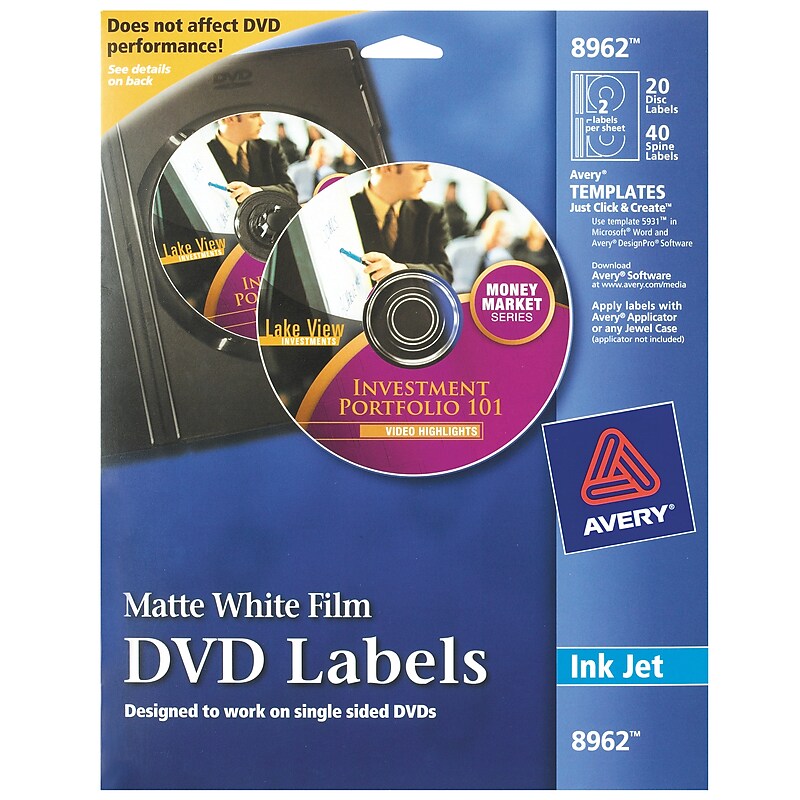 Avery Inkjet Media Labels, White Matte, 20 Disc and 40 Spine Labels/Pack (8962) image 1