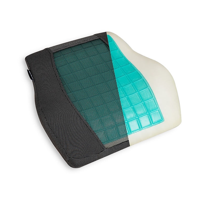 Mind Reader Memory Foam Ergonomic Lower Back Cushion Posture Corrector, Black/Blue (MEMCUSHGL-BLK) image 1