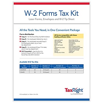 TaxRight 2023 W-2 Tax Form Kit with Envelopes, 6-Part, 25/Pack (SC5650E25)