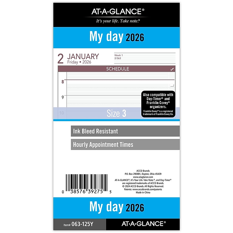 2026 AT-A-GLANCE 3.75" x 6.75" Daily Refill Pages, White/Red (063-125Y-26) image 1