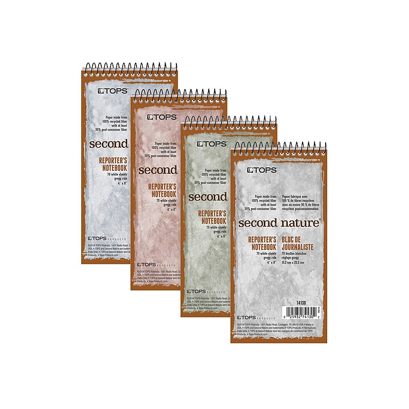 TOPS Second Nature Reporter's Notebook, 4" x 8", Gregg Ruled, Assorted Colors, 70 Sheets/Pad (74130) image 1