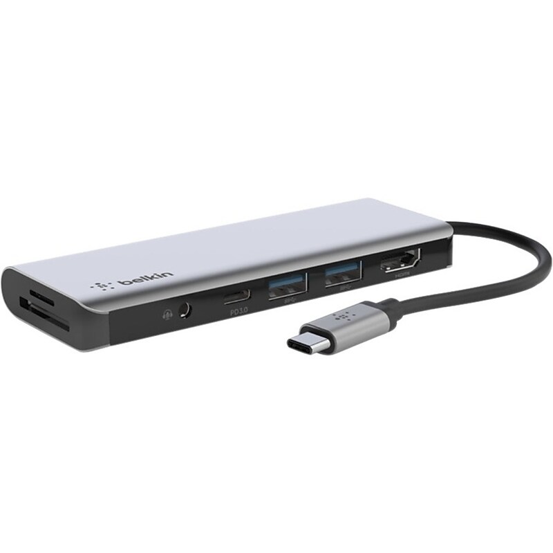 Belkin CONNECT 7-Port Multiport USB-C Hub Adapter, Gray (PVC003BTSGY) image 1