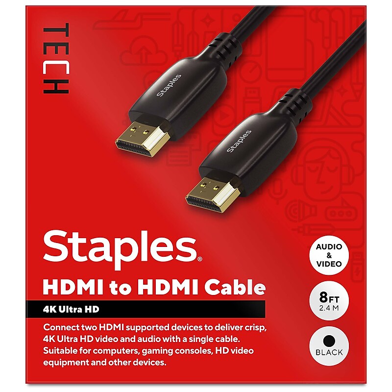 Staples TECH 8 ft. HDMI to HDMI Audio/Video Cable, Male to Male, Black (ST62467) image 1