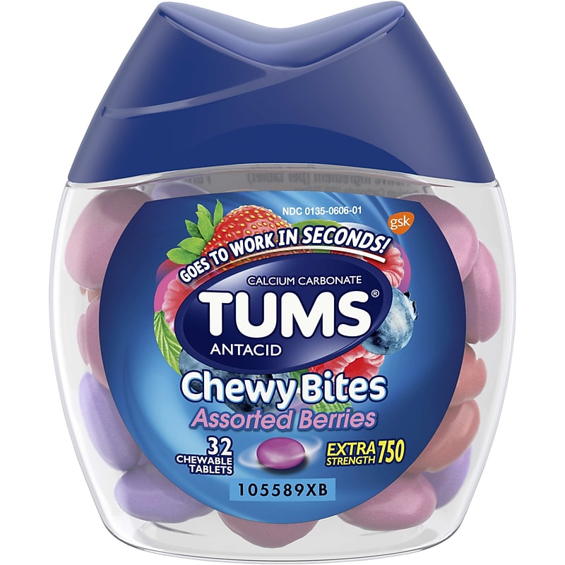 TUMS Extra Strength Antacid Chewable Tablets, Assorted Berries, 32 Tablets/Bottle (60000000045568) image 1