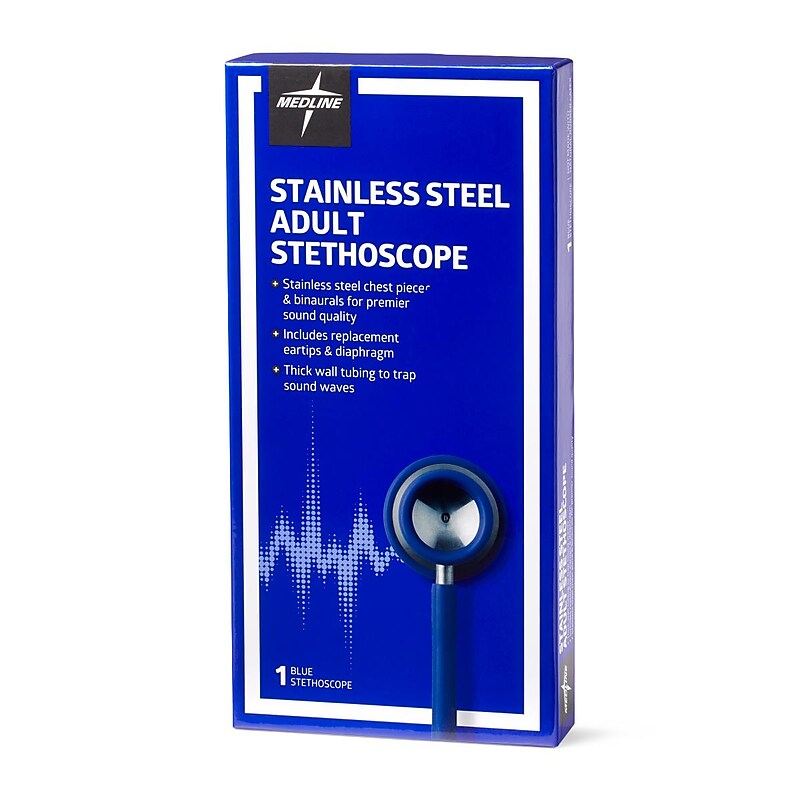 Medline Adult Stainless Steel Stethoscope, Blue (MDS92270) image 1