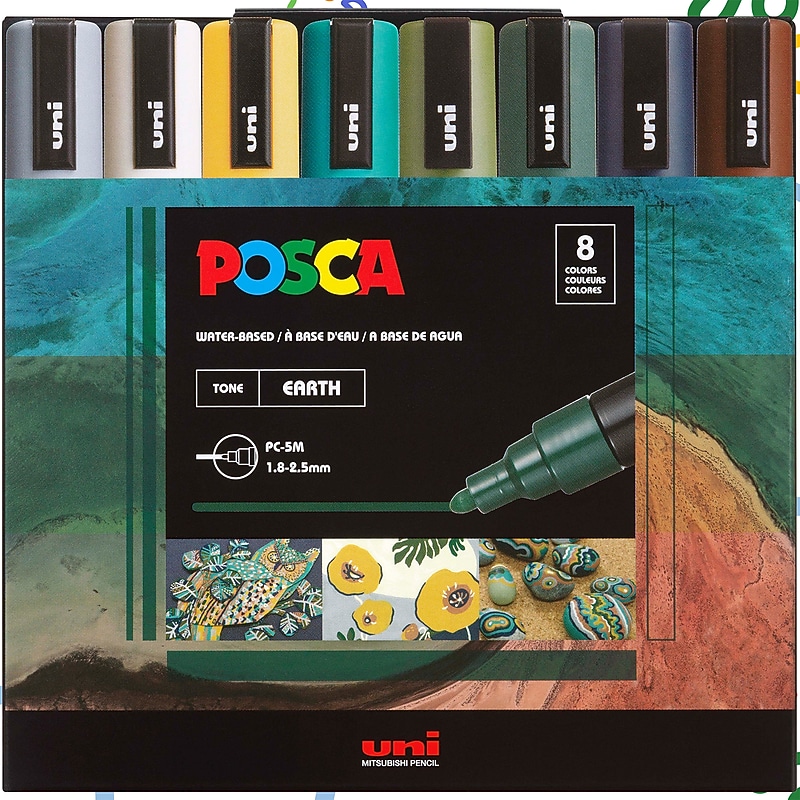 POSCA PC-5M Earthtone Water Based Paint Marker, Medium Bullet Tip, Assorted Colors, 8/Set (UBCPC5M8CEARTHTONE) image 1
