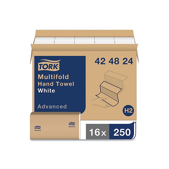 Tork Advanced Multifold Hand Towel, 9 x 9.5, White, 250/Pack, 16