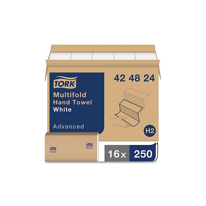 Tork® Advanced Multifold Hand Towel, 9 x 9.5, White, 250/Pack, 16 Packs/Carton image 1