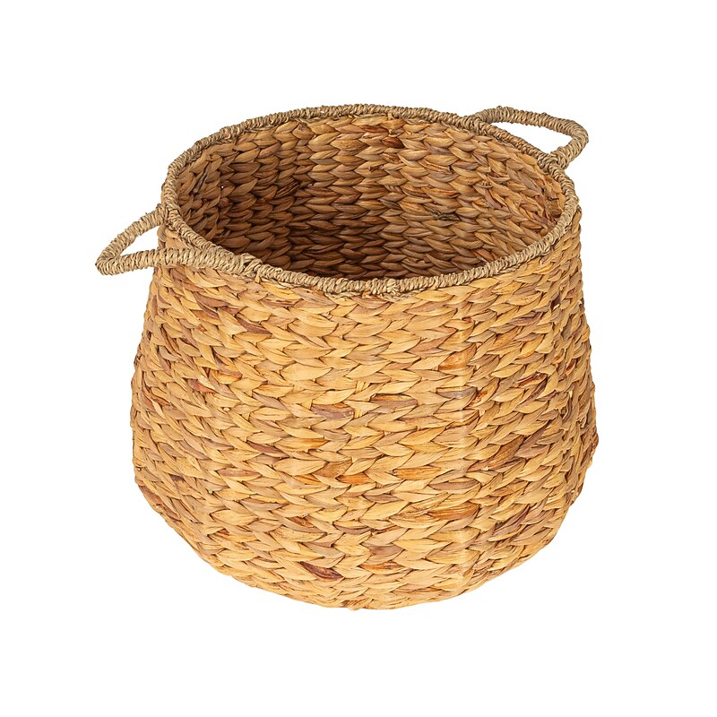 Household Essentials Round Handwoven Water Hyacinth and Seagrass Basket with Handles, Natural (HE1191) image 1