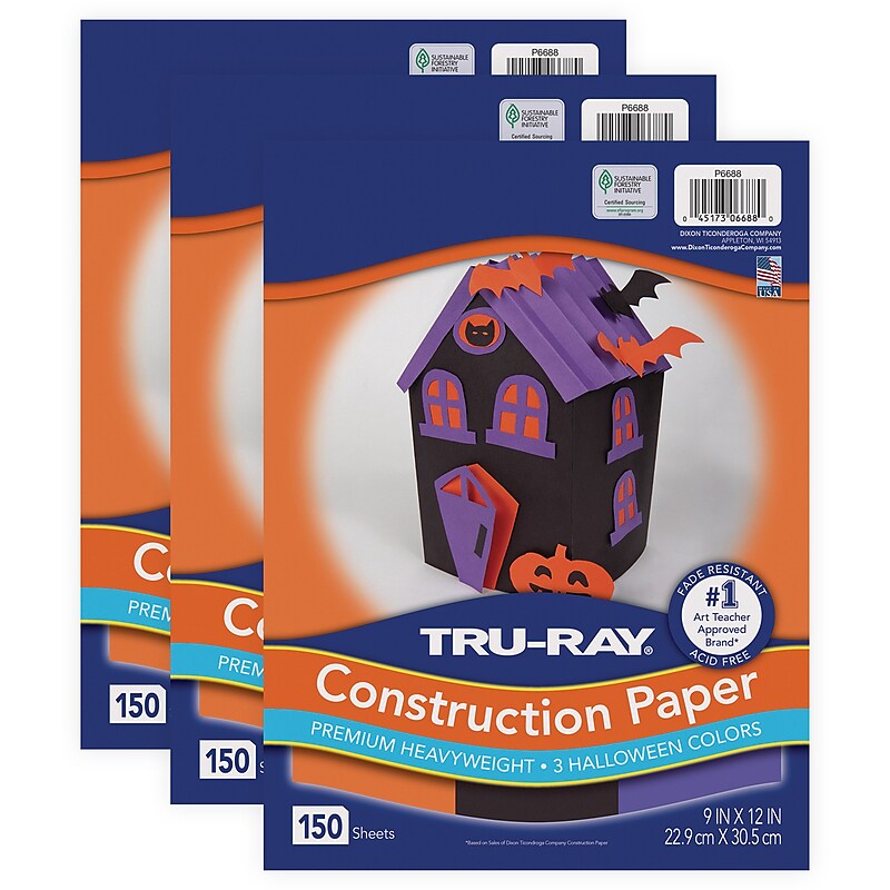 Tru-Ray Halloween 9" x 12" Construction Paper, Orange/Black/Purple, 150 Sheets/Pack, 3/Bundle (PAC6688-3) image 1