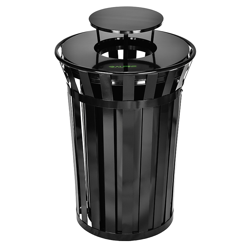 Alpine Industries Metal Outdoor Trash Can with Rain Bonnet Lid and Liner, 38 Gallon, Black (479-38-1) image 1