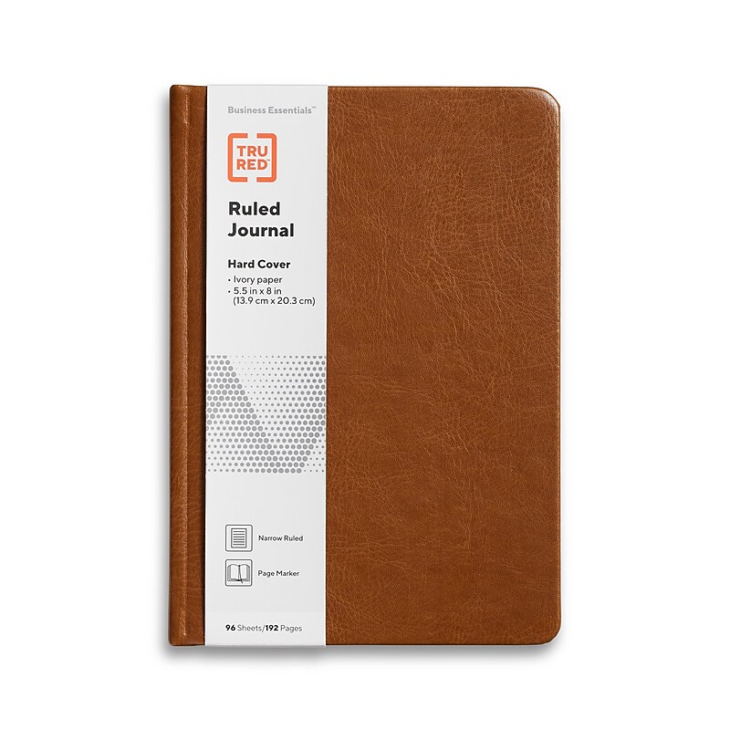 TRU RED™ 5.5” x 8” Medium Hard Cover Narrow Ruled Journal, Cognac (TR61950) image 1