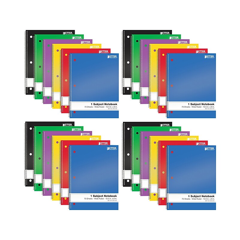 Better Office 1-Subject Notebooks, 8" x 10.5", Wide Ruled, 70 Sheets, 24/Pack (25624-24PK) image 1