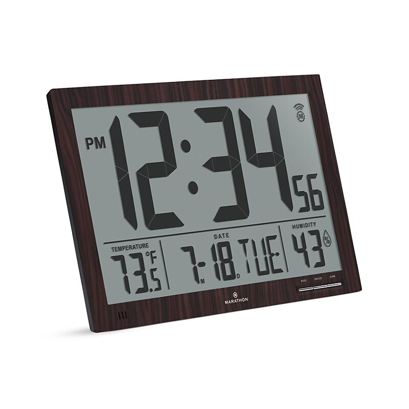 Marathon Slim Digital Wall Clock, Brown (CL030062WD) image 1
