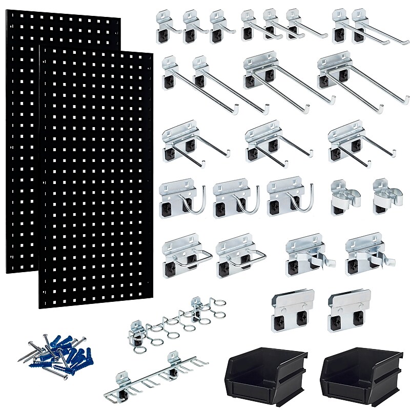 Triton Products LocBoard Pegboards with 30 pc. LocHook Assortment and Hanging Bin System (LB18-BKKit) image 1