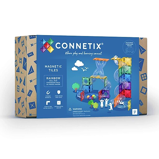 Connetix Magnetic Tiles Rainbow Ball Run Expansion Pack, 66 Pieces
